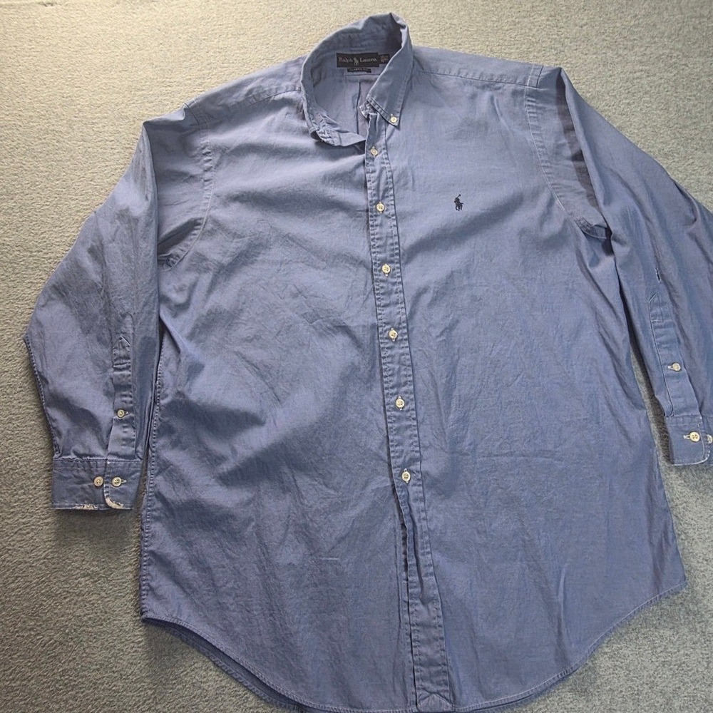 Ralph Lauren Button Down Dress Shirt Mens 16.5 34/35‎ Blue Classic Fit Oxford